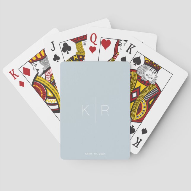 Simple & Modern Monogram Dusty Blue Playing Cards (Back)