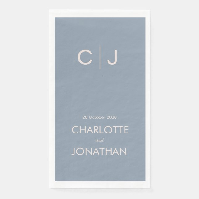 Simple Modern Monogram Dusty Blue Wedding    Napkin (Front)