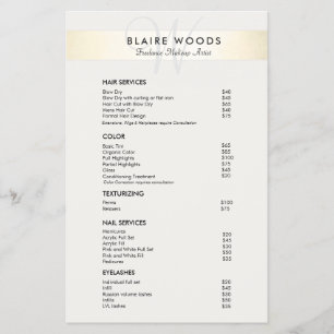 Simple Modern Monogram Gold Price List Menu