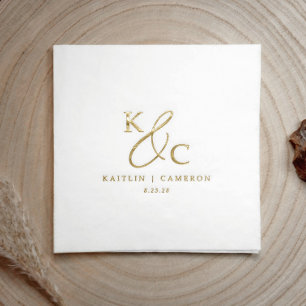 Simple Modern Monogram Gold Wedding Cocktail Foil Napkins