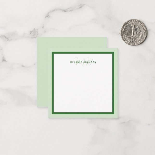 Simple Modern Monogram Green Two Tone Border Card (Front/Back In Situ)