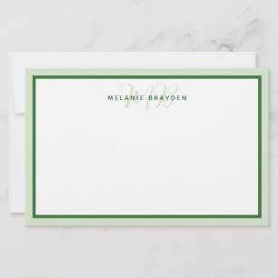 Simple Modern Monogram Green Two Tone Border Stationery