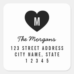 Simple Modern Monogram Heart Family Home Address Square Sticker