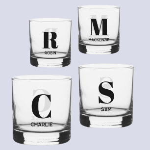 Simple Modern Monogram Initial Name Personalised Whiskey Glass