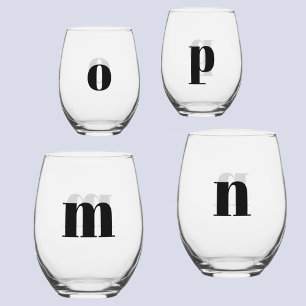 Simple Modern Monogram Initial Personalized Stemless Wine Glass