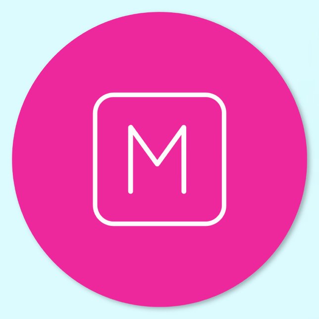 Simple & Modern Monogram Initial | Pink & White Classic Round Sticker (Creator Uploaded)