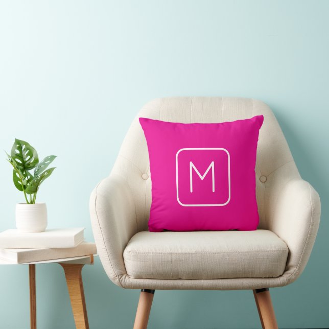 Simple & Modern Monogram Initial | Pink & White Cushion (Chair)