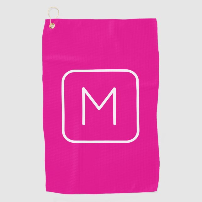 Simple & Modern Monogram Initial | Pink & White Golf Towel (Front)