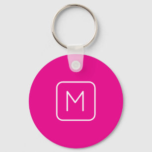 Simple & Modern Monogram Initial   Pink & White Key Ring