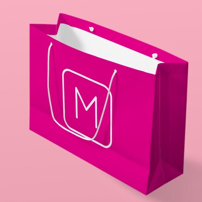 Simple & Modern Monogram Initial | Pink & White Large Gift Bag (Creator Uploaded)