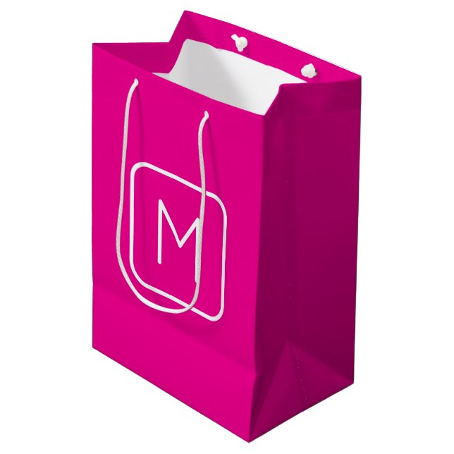 Simple & Modern Monogram Initial | Pink & White Medium Gift Bag (Front Angled)