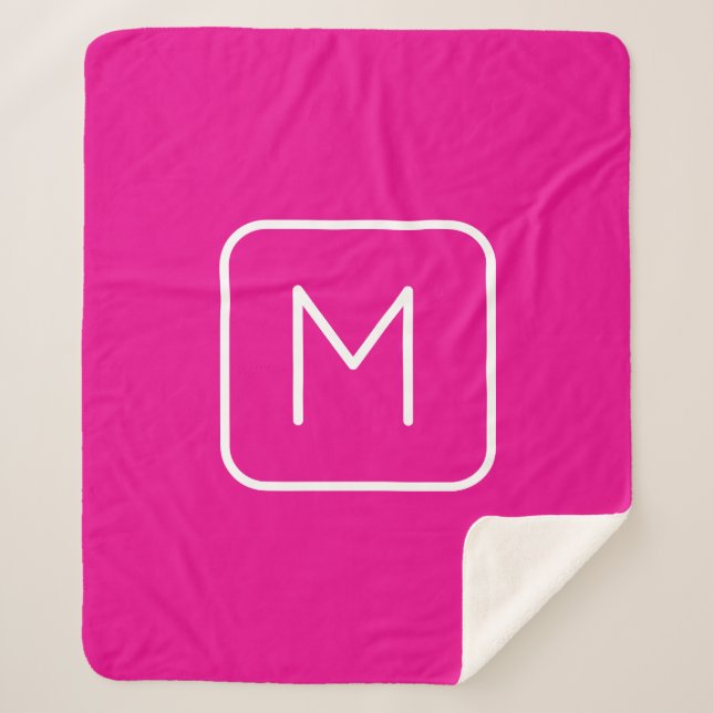 Simple & Modern Monogram Initial | Pink & White Sherpa Blanket (Front)