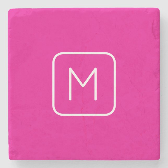 Simple & Modern Monogram Initial | Pink & White Stone Coaster (Front)