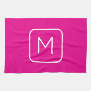 Simple & Modern Monogram Initial   Pink & White Tea Towel