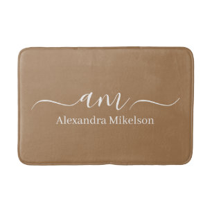 Simple Modern Monogram light brown Minimalist Bath Mat
