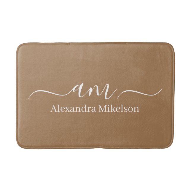 Simple Modern Monogram light brown Minimalist Bath Mat (Front)