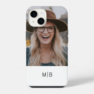 Simple Modern Monogram Photo Personalised Name iPhone 14 Case