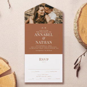 Simple Modern Monogram & Photo Terracotta Wedding  All In One Invitation