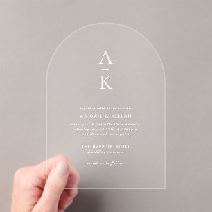 Simple Modern Monogram Photo Wedding Acrylic Invitations