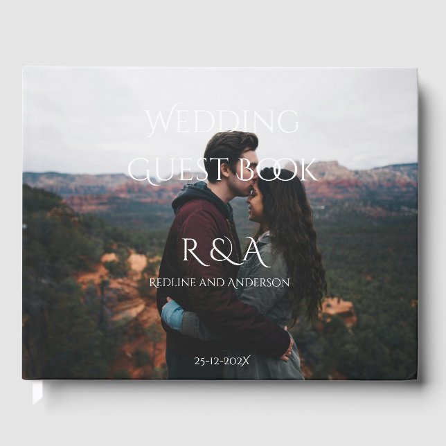 Simple Modern Monogram Photo Wedding Guest Book (Front)