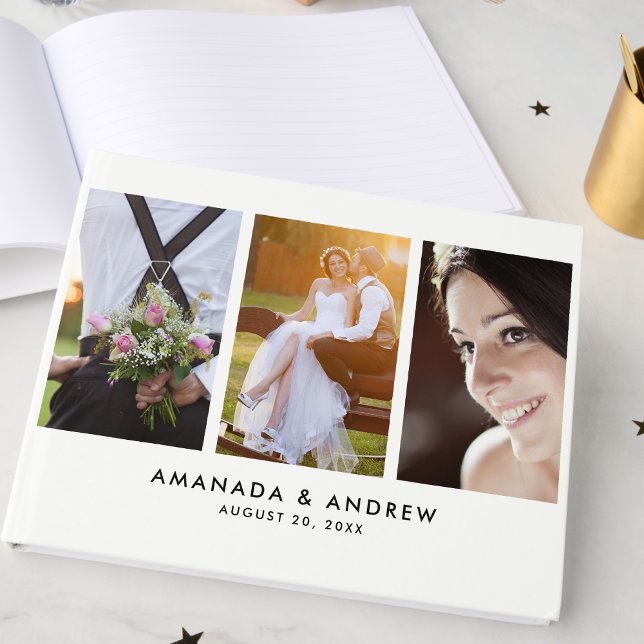 Simple Modern Monogram Photo Wedding Guest Book (Creator Uploaded)