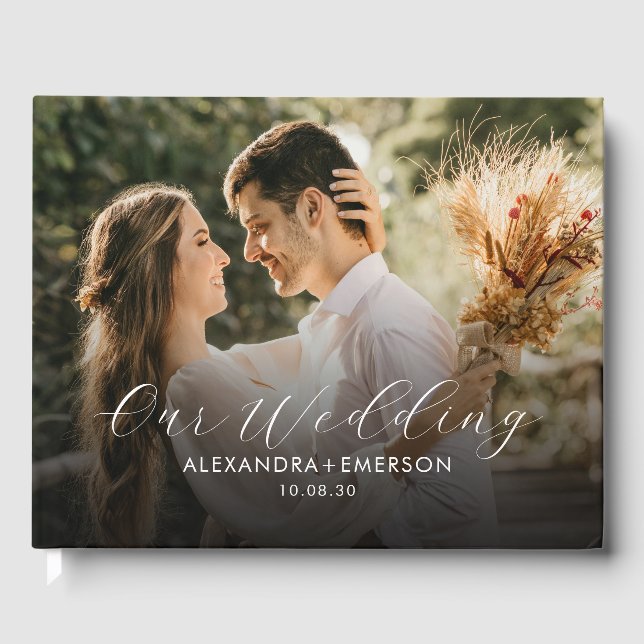Simple Modern Monogram Photo Wedding Guest Book (Front)