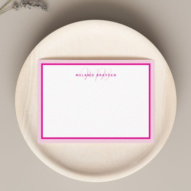 Simple Modern Monogram Pink Two Tone Border  Card (Creator Uploaded)
