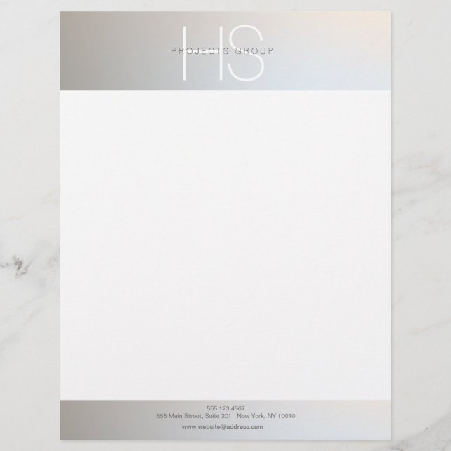 Simple Modern Monogram Professional Grey Silver Custom Letterhead (Front)