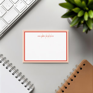 Simple Modern Monogram Red Orange Two Tone Border Card