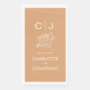 Simple Modern Monogram Rose Peach Wedding    Napkin