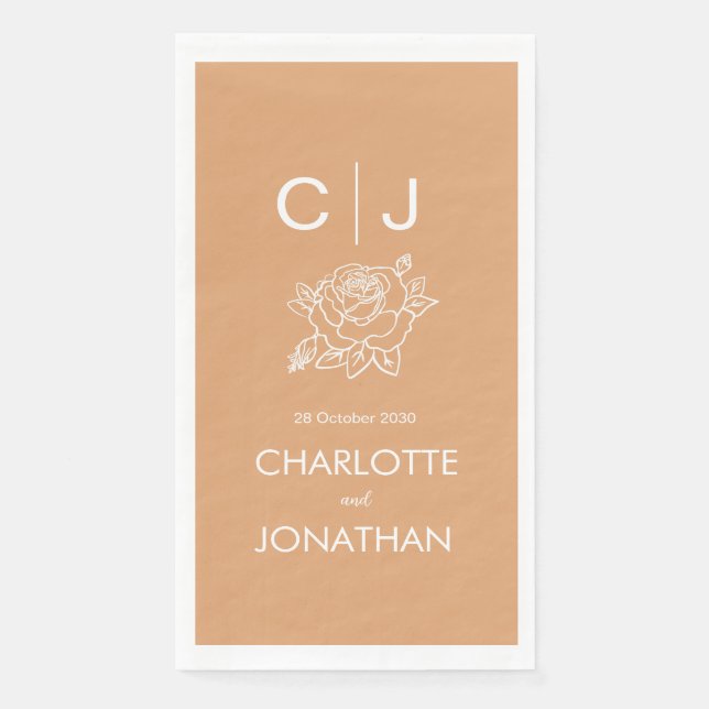 Simple Modern Monogram Rose Peach Wedding    Napkin (Front)