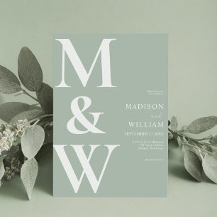 Simple Modern Monogram Sage Green Wedding Invitation