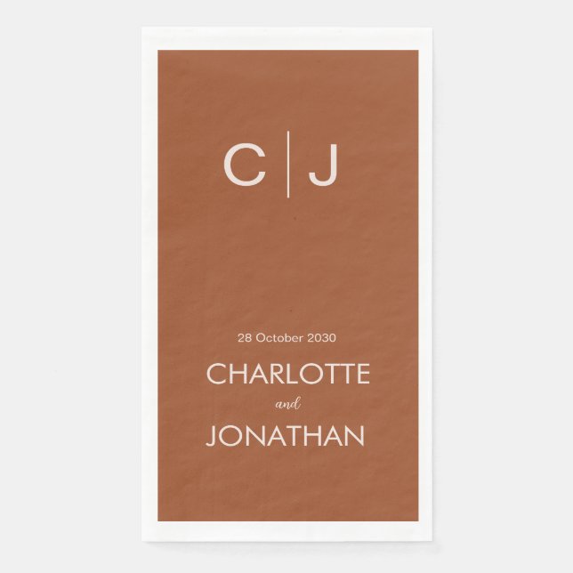 Simple Modern Monogram Terracotta Wedding   Napkin (Front)