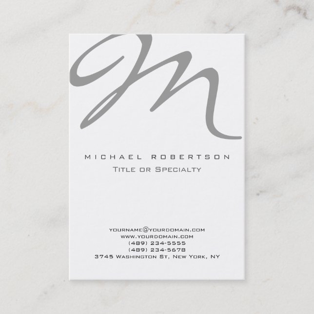 Simple Modern Monogram White Plain Business Card (Front)