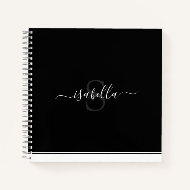 Simple Modern Monogrammed Black and White Notebook (Front)