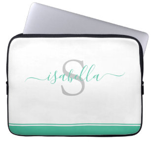 Simple Modern Monogrammed Mint Laptop Sleeve