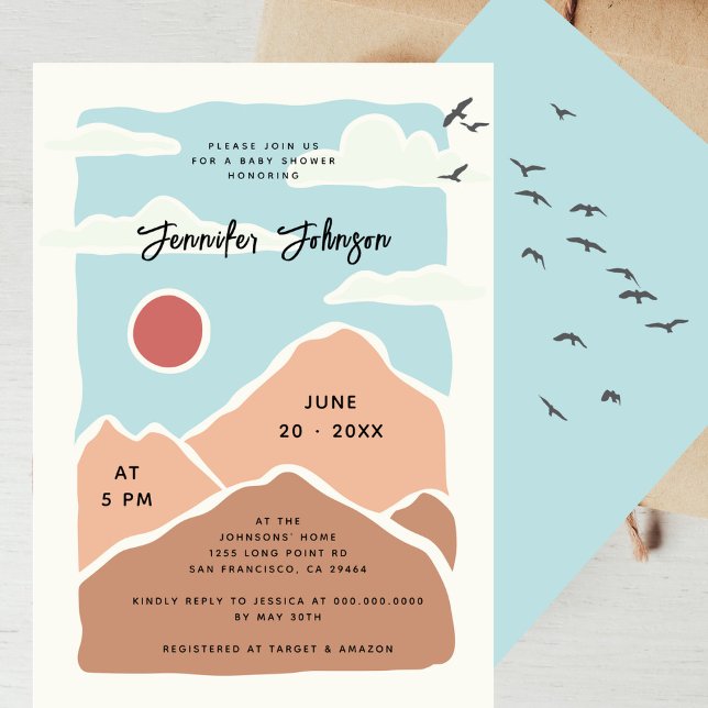Simple Modern Mountains Watercolor Shower Invitation (Creator Uploaded)