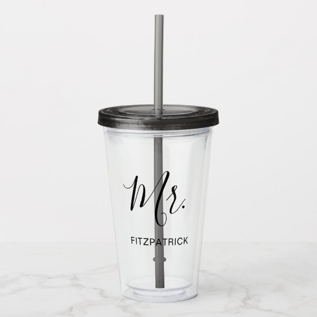 Simple Modern Mr Groom Newlywed Elegant Acrylic Tumbler (Front)