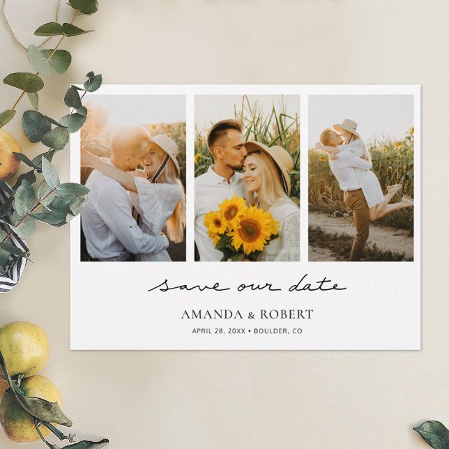 Simple Modern Multi Photo Collage Save the Date Announcement Postcard (Creator Uploaded)