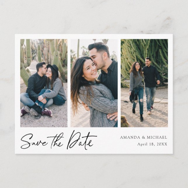 Simple Modern Multi Photo Collage Save the Date Invitation Postcard (Front)
