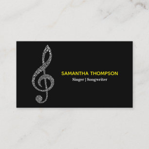Simple Modern Music Note Full Name with White Text Business Card