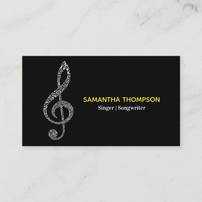 Simple Modern Music Note Full Name with White Text Business Card (Front)