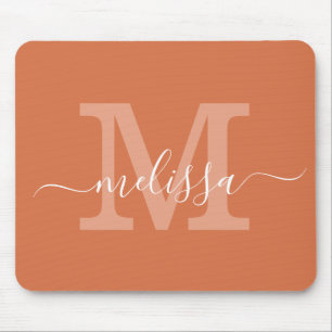 Simple Modern Name Monogram Initial Terracotta Mouse Pad