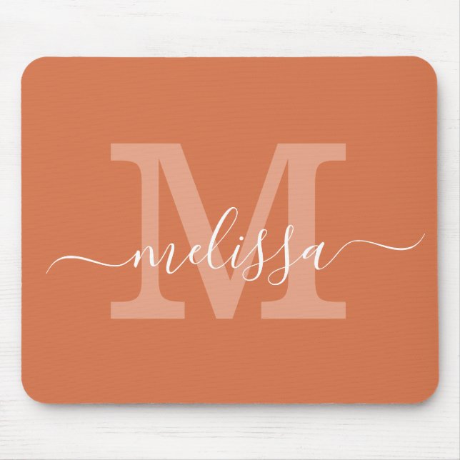 Simple Modern Name Monogram Initial Terracotta Mouse Pad (Front)