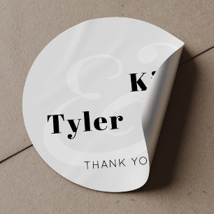 Simple modern names monogram thank you wedding classic round sticker