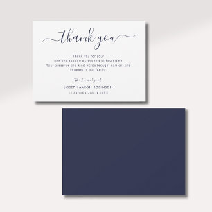 Simple Modern Navy Blue Bereavement Funeral  Thank You Card