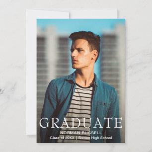 Simple Modern Navy Blue Boy Photo Graduation Announcement