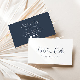 Simple Modern Navy Blue Calligraphy Social Media Business Card