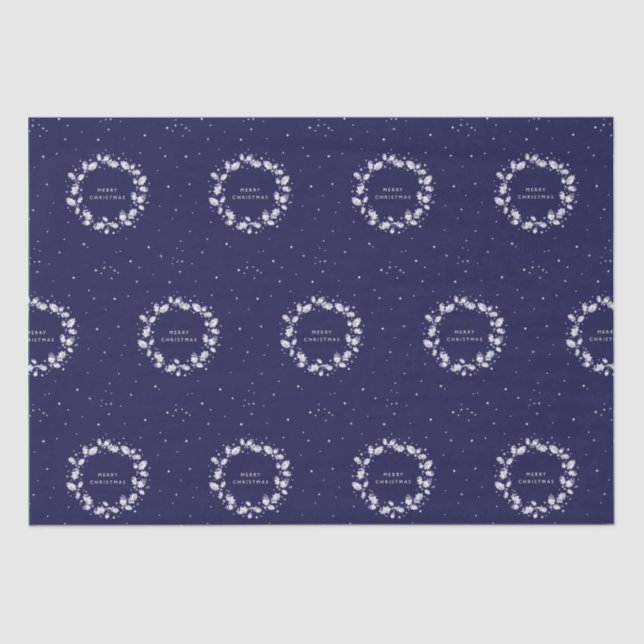 Simple Modern Navy Blue Christmas Holly Wreath Tissue Paper (Front)