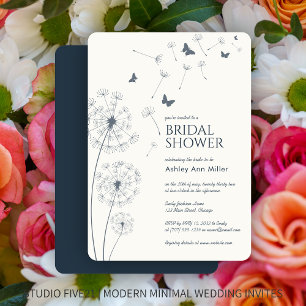 Simple Modern Navy Blue Dandelion Bridal Shower Invitation